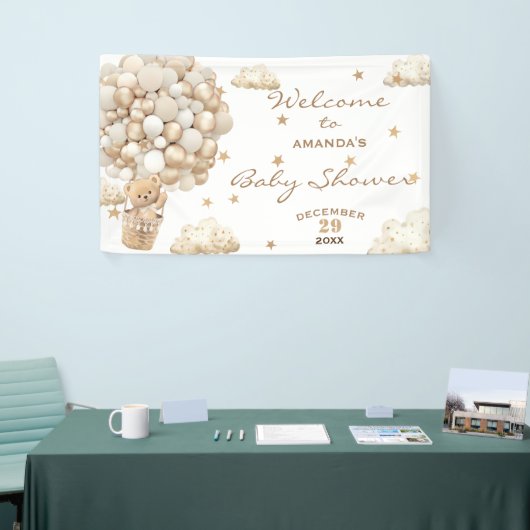 Boho Teddy Bearバルーン赤ちゃんシャワーへようこそ 横断幕 (トレードショー)