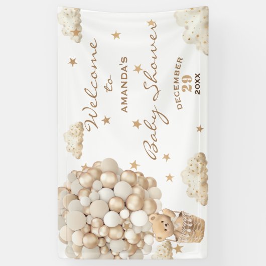 Boho Teddy Bearバルーン赤ちゃんシャワーへようこそ 横断幕 (縦)