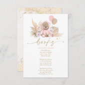 Boho Teddy Bearピンクベビーシャワーベビー エンクロージャーカード (正面/裏面)