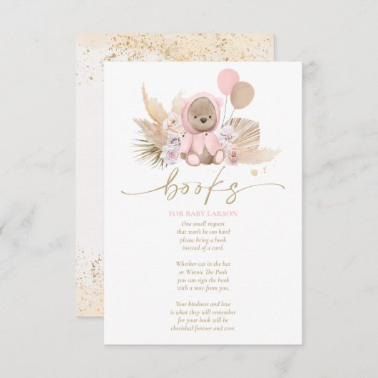 Boho Teddy Bearピンクベビーシャワーベビー エンクロージャーカード (正面/裏面)