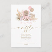 Boho Teddy Bearピンク赤ちゃんシャワーおむつラッフル エンクロージャーカード (正面)