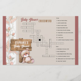 Boho Teddy Bearベビーシャワークロスワードゲーム 便箋