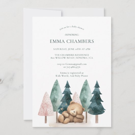 Boho Teddy Bearベビーシャワー 招待状 (正面)