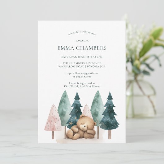 Boho Teddy Bearベビーシャワー 招待状 (スタンド正面)