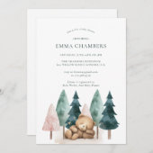 Boho Teddy Bearベビーシャワー 招待状 (正面/裏面)