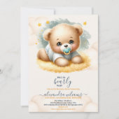 Boho Teddy Bear我々は赤ちゃんシャワーを待つことができる 招待状 (正面)