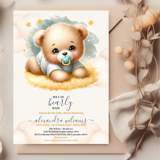 Boho Teddy Bear我々は赤ちゃんシャワーを待つことができる 招待状