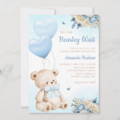 Boho Teddy Bear我々はBearly待つことができ男の子の赤ちゃんシャワー 招待状 (正面)