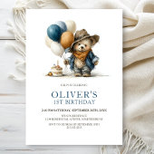 Boho Teddy Bear 1st Birthday Party Invitation 招待状
