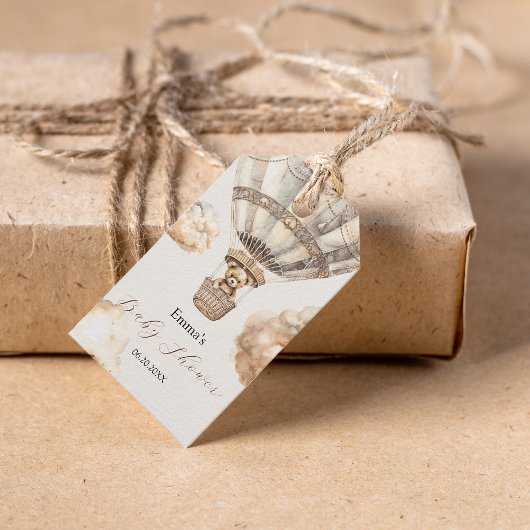 Boho Teddy Bear Air Balloon Skyベビーシャワー ギフトタグ