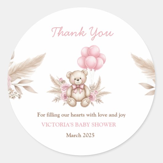 Boho Teddy Bear Baby Shower Favor Classic Round St ラウンドシール (正面)