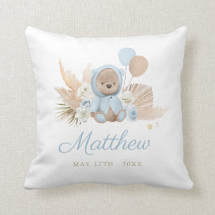 Boho Teddy Bear Baby Shower Gift Boy Blue Bear クッション