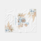 Boho Teddy Bear Baby Shower Gift Boy Blue Bear フリースブランケット (正面(横))