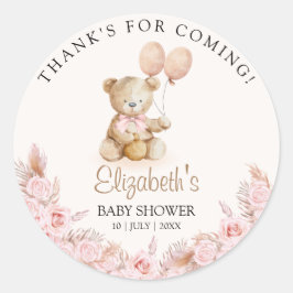 Boho Teddy Bear Baby Shower Girl ラウンドシール