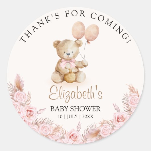 Boho Teddy Bear Baby Shower Girl ラウンドシール (正面)