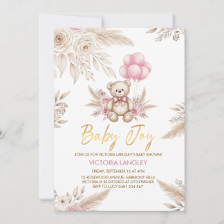 Boho Teddy Bear Baby Shower Invitation 招待状