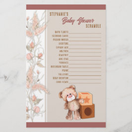 Boho Teddy Bear Baby Shower Scramble Game 便箋