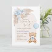 Boho Teddy Bear Balloon Pampas Boy Baby Shower 招待状 (スタンド正面)