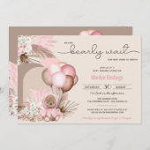 Boho Teddy Bear & Balloons Bearly Waitベビーシャワー 招待状 (正面/裏面)