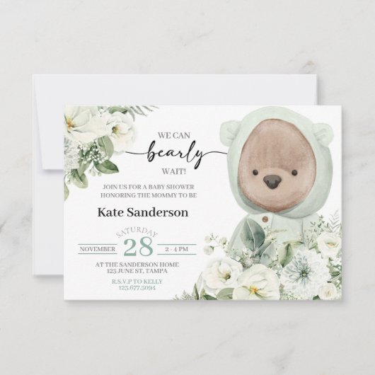Boho Teddy Bear Bearly Wait Baby Shower Invitation (正面)