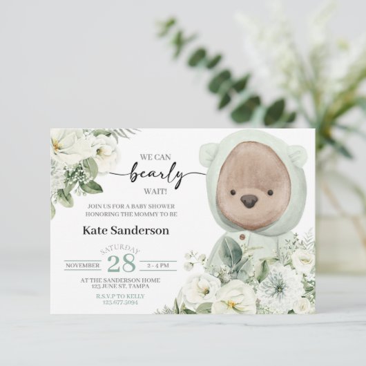 Boho Teddy Bear Bearly Wait Baby Shower Invitation (スタンド正面)