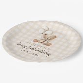 Boho Teddy Bear Beary First 1st Birthday Party ペーパープレート (アングル)