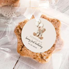 Boho Teddy Bear Beary First 1st Birthday Party ラウンドシール