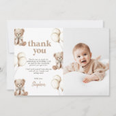 Boho Teddy Bear Beary First 1st Birthday Photo サンキューカード (正面)