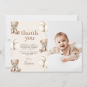 Boho Teddy Bear Beary First 1st Birthday Photo サンキューカード (正面)