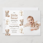 Boho Teddy Bear Beary First 1st Birthday Photo 招待状 (正面)