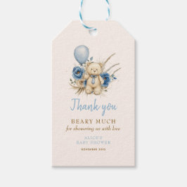 Boho Teddy Bear Blue Bearly待ち赤ちゃんシャワー特典 ギフトタグ