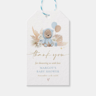 Boho Teddy Bear Blue Bearly待ち赤ちゃんシャワー特典 ギフトタグ