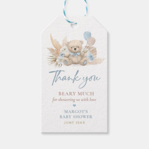 Boho Teddy Bear Blue Bearly待ち赤ちゃんシャワー特典 ギフトタグ