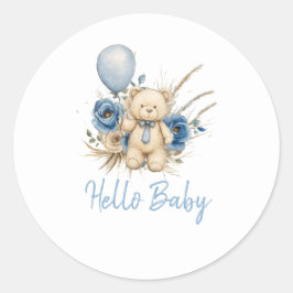 Boho Teddy Bear Blue Bearly待ち赤ちゃんシャワー特典 ラウンドシール
