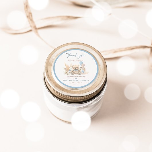 Boho Teddy Bear Blue Bearly待ち赤ちゃんシャワー特典 ラウンドシール