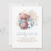 Boho Teddy Bear Blue Bearly Wait少年ベイビーシャワー 招待状 (正面)