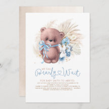 Boho Teddy Bear Blue Bearly Wait少年ベイビーシャワー