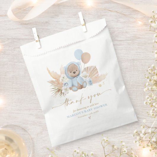 Boho Teddy Bear Blue Bearly Wait赤ちゃんシャワーギフト フェイバーバッグ (クリップ留めされた状態)