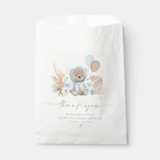 Boho Teddy Bear Blue Bearly Wait赤ちゃんシャワーギフト フェイバーバッグ (正面)