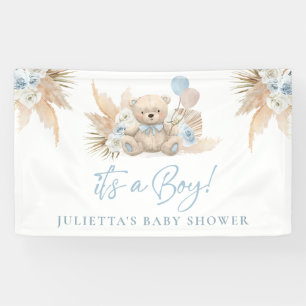 Boho Teddy Bear Boy Blueベビーシャワーへようこそ 横断幕