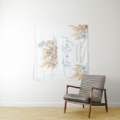 Boho Teddy Bear Boy Blue Baby Showerウェルカムサイン タペストリー (インサイチュ)