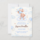 Boho Teddy Bear Boy Blue Baby Shower Invitation 招待状 (正面)