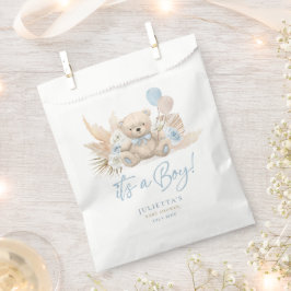 Boho Teddy Bear Boy Blue Bearly Wait赤ちゃんシャワー フェイバーバッグ