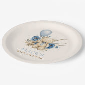 Boho Teddy Bear Boy Blue Bearly Wait赤ちゃんシャワー ペーパープレート (アングル)