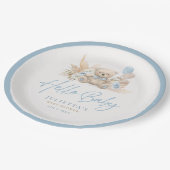 Boho Teddy Bear Boy Blue Bearly Wait赤ちゃんシャワー ペーパープレート (アングル)