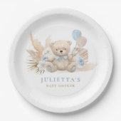 Boho Teddy Bear Boy Blue Bearly Wait赤ちゃんシャワー ペーパープレート (正面)