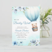 Boho Teddy Bear Boy Blue Bearly Wait赤ちゃんシャワー 招待状 (スタンド正面)