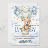Boho Teddy Bear Boy Blue Bearly Wait Baby Shower 招待状 (正面)