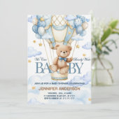 Boho Teddy Bear Boy Blue Bearly Wait Baby Shower 招待状 (スタンド正面)