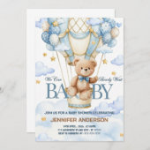 Boho Teddy Bear Boy Blue Bearly Wait Baby Shower 招待状 (正面/裏面)